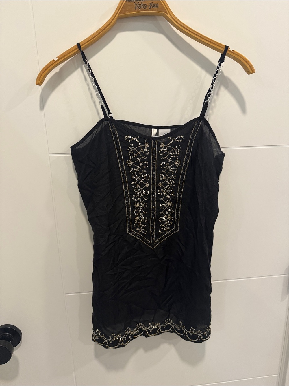 Kenzie Black Embellished Spaghetti Strap Tank Top size 2